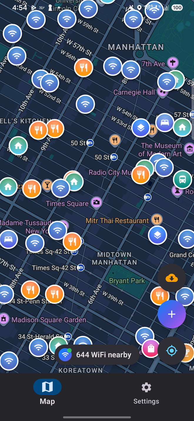 The full map, on Android — The same 30M+ hotspots and community passwords, with a native Material design.